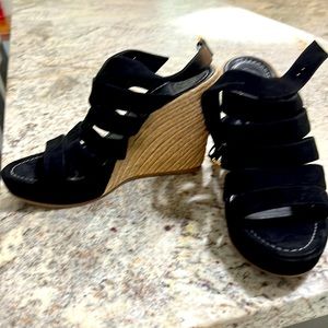 Black Suede Tory Burch Wedge Sandals - size 9-1/2